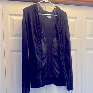 Black Athleta hoodie with monkey cuffs and hood